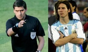 Trọng tài bỏ qua thẻ vàng để đổi lấy áo Messi Trọng tài bỏ qua thẻ vàng để đổi lấy áo Messi